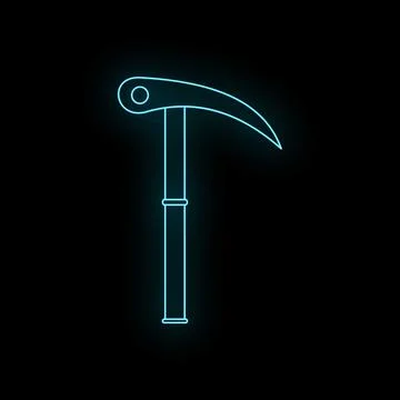 Ice axe neon light glowing black background 库存插图