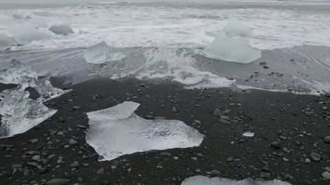Ice Beach &amp; Black Sand - Diamond Beach Iceland ( Jokulsarlon Beach ) Stock Footage 87992284