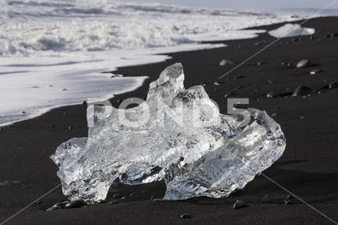 Ice Beach at Jokulsarlon glacier lagoon in Iceland Stock Photos