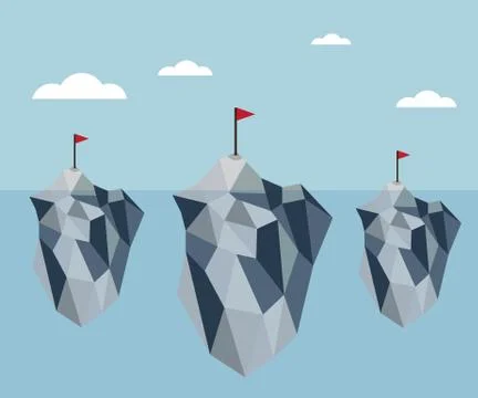 Ice berg with red flag polygon background vector Stock Illustration