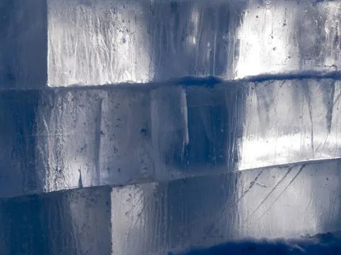 Ice big translucent ice blocs in the sunshine: preparations for the ice sc... Stock Photos