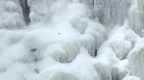 Ice blanket over waterfall Stock Footage 49649115