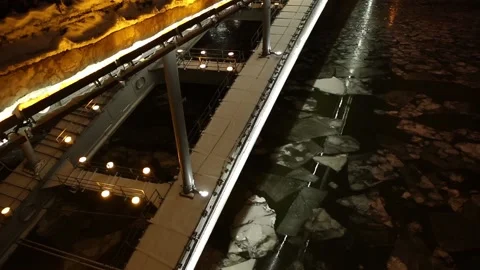 Ice blocks floating on the river Stock Footage 88432415