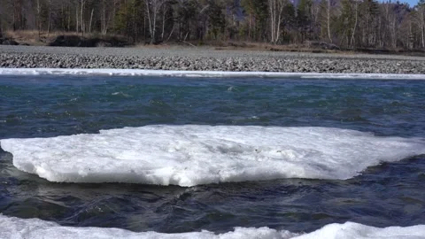 Ice blocks on the Katun River in the Altai Mountains Stock Footage 236569965