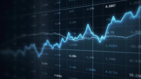 Ice blue market data wall receding soft focus rising trend line growth figur 스톡 동영상 343239891