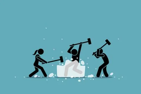 Ice breaking or icebreaker activity, game and event. Vector artwork of a grou Stock Illustration