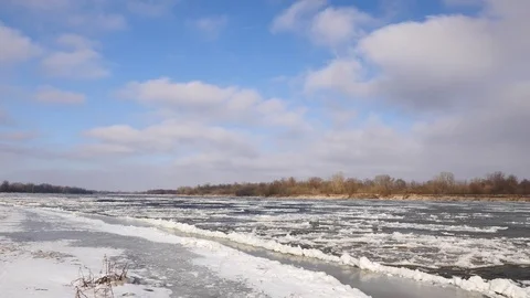 Ice breaking on a River in winter. Stock Footage 72572105