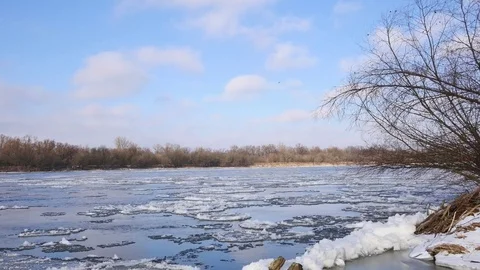 Ice breaking on a River in winter. Stock-Footage 72572615