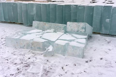 Ice bricks Ice for construction . Stock Photos