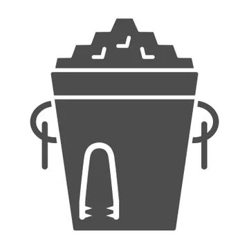Ice Bucket and Tongs solid icon, Bartenders Day concept, metal bucket with ice Stock Illustration