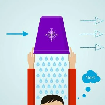 Ice Bucket Challenge. Colored flat vector illustration. A man pours cold i... Stock Photos