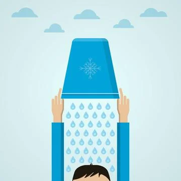 Ice Bucket Challenge. Flat vector illustration. A man pours icy water on t... Stock Photos