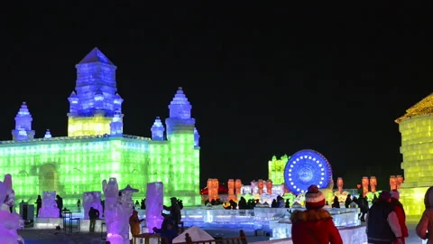 Ice building in Harbin Ice and Snow World Stock-Footage 85776136