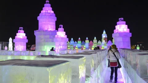 Ice building in Harbin Ice and Snow World Stock-Footage 85780280