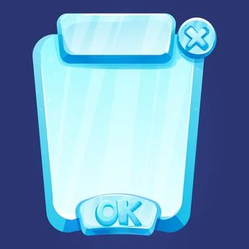 Ice button, frozen frame, level menu in cartoon style isolated on white Stock Illustration