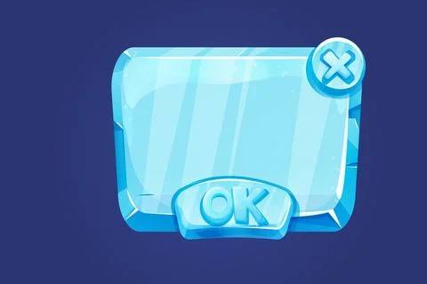 Ice button, frozen frame, level menu in cartoon style isolated on white Stock Illustration