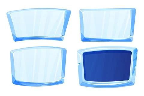 Ice button, frozen frame, level menu in cartoon style isolated on white 스톡 일러스트