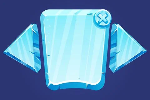 Ice button, frozen frame, level menu in cartoon style isolated on white Stock Illustration