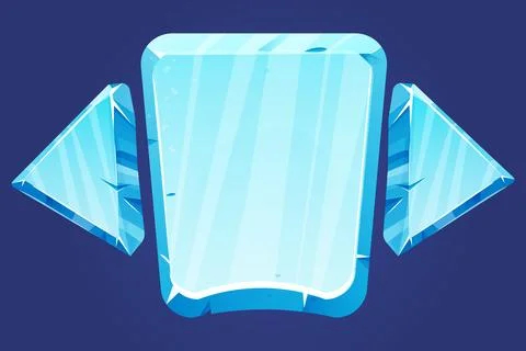 Ice button, frozen frame, level menu isolated on white background. Glass shiny Stock Illustration
