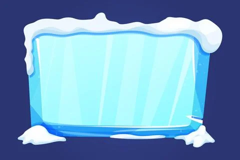Ice button, frozen frame with snow, level menu in cartoon style isolated on Stock Illustration