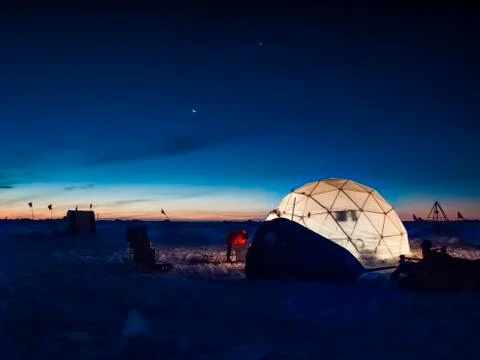 Ice camp at night Stock Photos