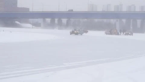 Ice car racing on the river Stock Footage 323164334