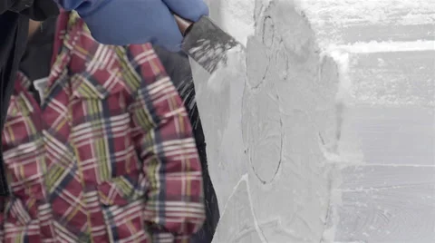 Ice Carving with a chisel. Ice sculptures. Stock Footage 61235421