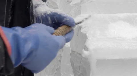 Ice Carving with a chisel. Ice sculptures Stock Footage 61237188