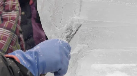 Ice Carving with a chisel. Ice sculptures. 스톡 동영상 61238126