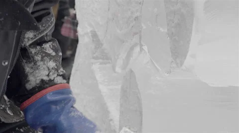 Ice Carving with a chisel. Ice sculptures Stock Footage 61239841
