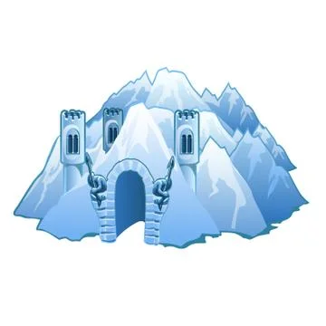 Ice castle in the mountains. Vector illustration. Illustrazione stock