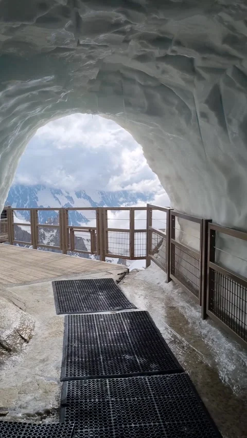 Ice cave on the Aiguille du Midi   ice glacier - Mont Blanc, Chamonix, French  Stock Footage 284453087