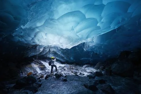 Ice cave in alaska Stock Photos
