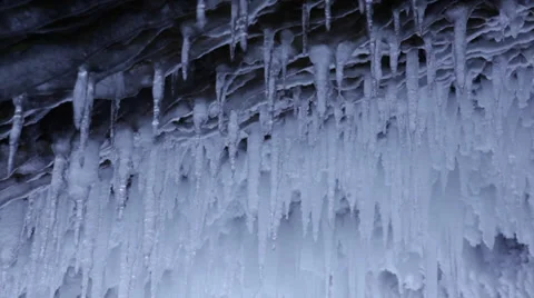 Ice Cave Ceiling - Apostle Islands - Frozen Lake Superior Winter Stock Footage 35424662