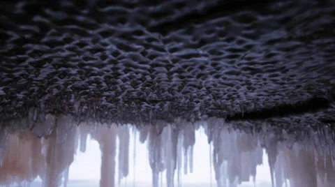 Ice Cave Ceiling - Apostle Islands - Frozen Lake Superior Winter Stock Footage 35513974