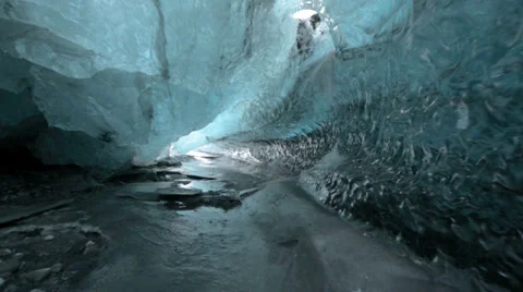 Ice cave "Crystal Cave" glide through in Skaftafell, Iceland Stock Footage 36172015