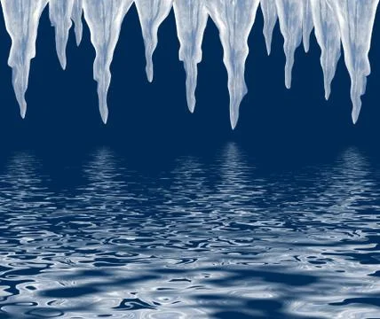 Ice cave icicles reflection in the water grotto with icicles Stock Illustration