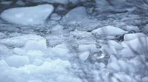 Ice chunks floating on winter lake 1 Stock Footage 2206151