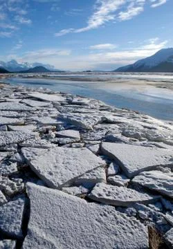 Ice chunks at low tide Stock Photos