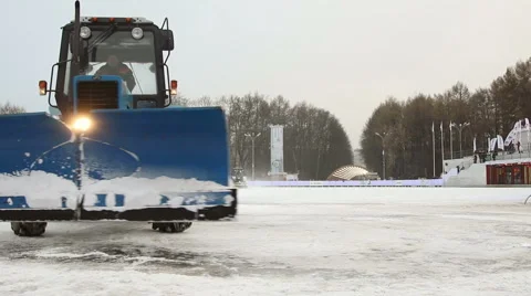 Ice cleaning machine cleans the ice on skating rink. Stock Footage 56541931
