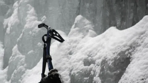 Ice climbing close up on ice axes Stock Footage 24821613