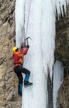 Ice climbing waterfall Stock Photos