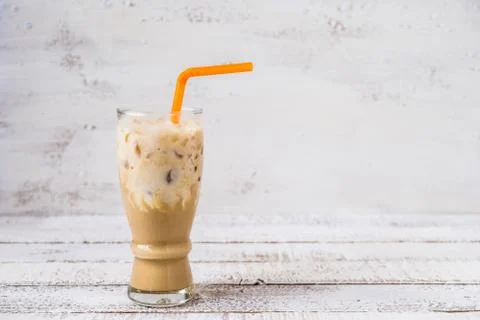 Ice coffee cup on table Stock Photos
