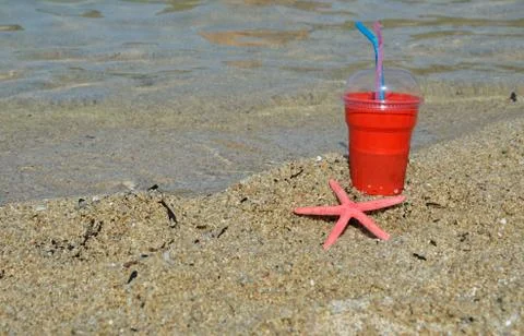 Ice Coffee to Go on Beach Stock Photos
