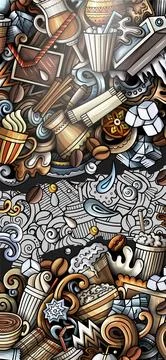 Ice Coffee hand drawn doodle banner. Cartoon detailed flyer. Stock Illustration