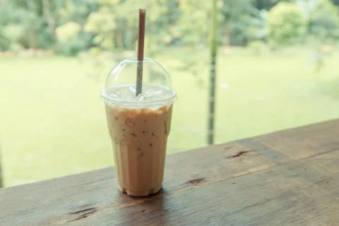 Ice coffee on table in cafe Stock Photos