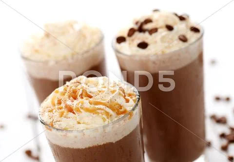 Ice coffee with whipped cream Stock Photos