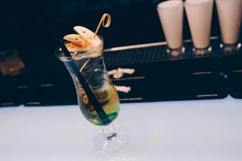 Ice cold modern Cocktail Author Drink -on bar counter Stock Photos