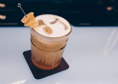 Ice cold modern Cocktail Author Drink -on bar counter Stock Photos