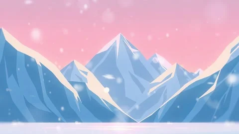 Ice-Cold Snowfall over Mountain Peaks with Pastel Sunset Animation Unit Stock-Footage 305229351